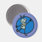 FUNNY CARTOON STYLE ROBOT ROUND MAGNET (Vorderseite/Rückseite)