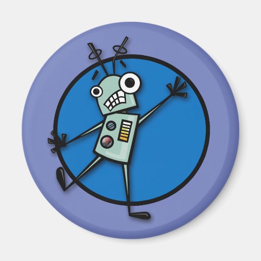 FUNNY CARTOON STYLE ROBOT ROUND MAGNET (Vorne)