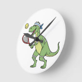 Funny Cartoon T-Rex Playing Tennis Dinosaur Runde Wanduhr (Winkel)
