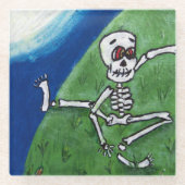 Funny Cartoon Tanzen Skelett im Grass Hazy Moon Glasuntersetzer (Vorderseite)