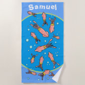 Funny Cartoon Tintenfisch Schule mit blauen Blasen Strandtuch (Vorderseite)