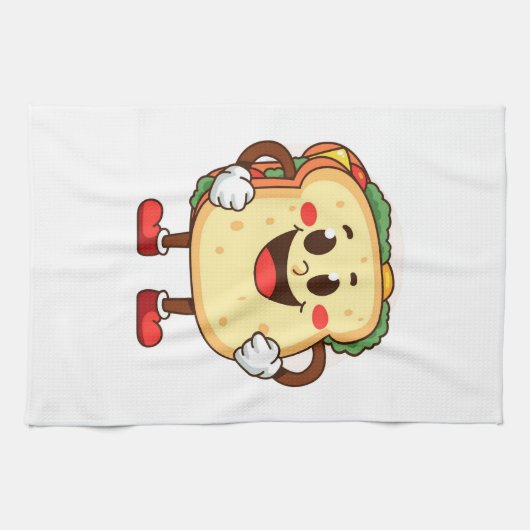 Funny Cartoon Toast Character Illustration Geschirrtuch (Horizontal)