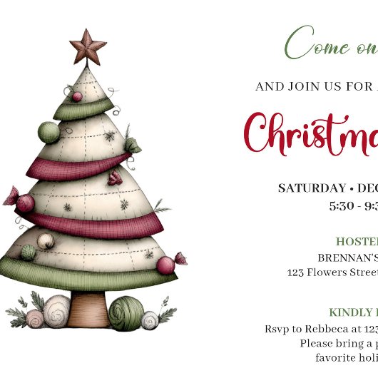Funny cartoon tree editable Christmas invitation Einladung