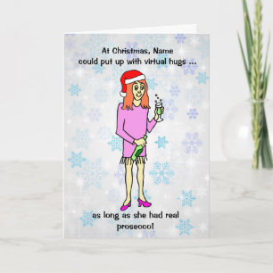 Funny Cartoon Virtual Hugs Prosecco Weihnachten Karte