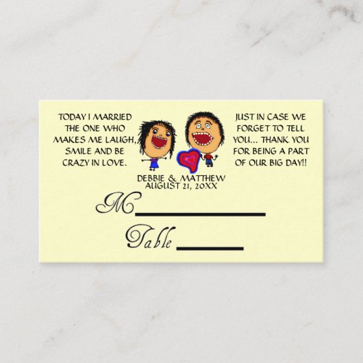 Funny Cartoon Wedding Placecards Platzkarte (Vorderseite)