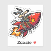 Funny Cartoon Wolf on Rocket Sticker - Retro Acme  (Blatt)