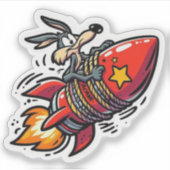 Funny Cartoon Wolf on Rocket Sticker - Retro Acme  (Vorderseite)