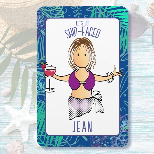 Funny Cartoon Woman Tropical Beach Cruise Door Magnet