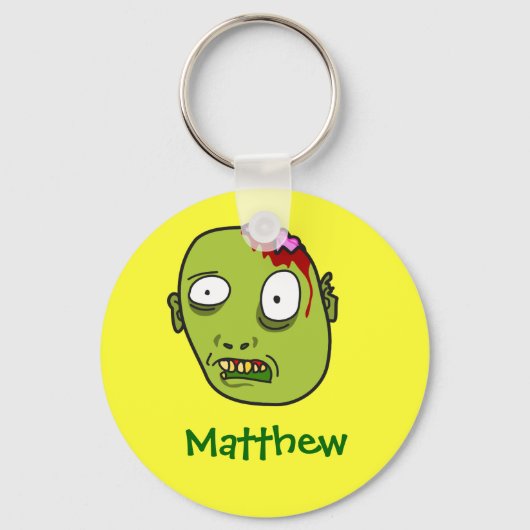Funny Cartoon Zombie Face Personalisierter Name Ge Schlüsselanhänger (Vorderseite)