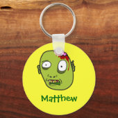 Funny Cartoon Zombie Face Personalisierter Name Ge Schlüsselanhänger (Vorderseite)