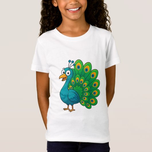 Funny Cartoons Peacock mit farbenprächtigem Schwan T-Shirt (Vorderseite)