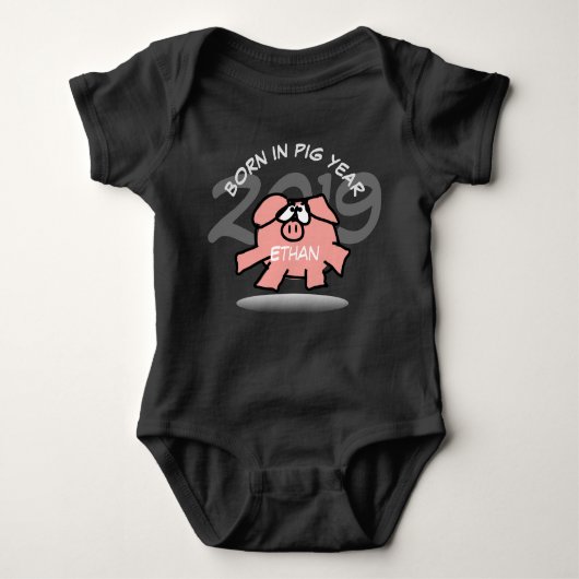Funny Cartoons Pink Pig Custom Personalisiert Baby Baby Strampler (Vorderseite)