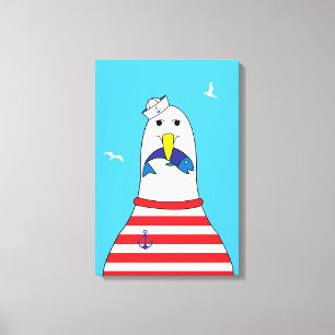 Funny Cartoons Seagull Bird Kids Beach Themenwelt Leinwanddruck