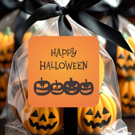 Funny Carved Halloween Pumpkin Quartett Quadratischer Aufkleber