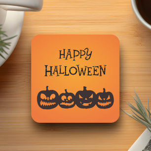 Funny Carved Halloween Pumpkin Quartett Rechteckiger Pappuntersetzer