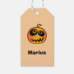 Funny Carved Orange Halloween Pumpkin Face Name Geschenkanhänger