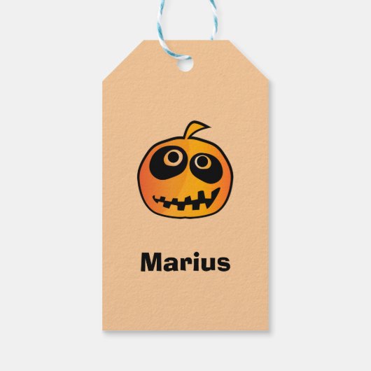Funny Carved Orange Halloween Pumpkin Face Name Geschenkanhänger (Rückseite)