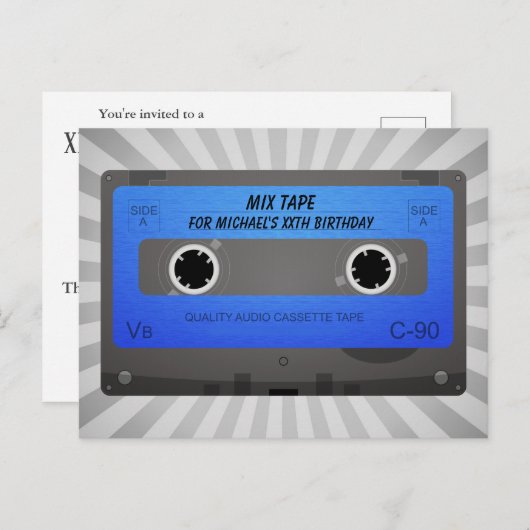 Funny Cassette Tape Geburtstag Einladungspostkarte (Vorne/Hinten)