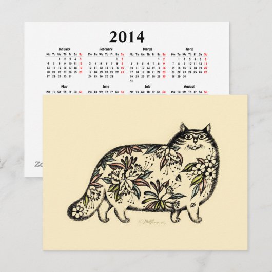 Funny Cat 2014 Kalender Postkarte (Vorne/Hinten)