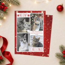 Funny Cat 4 Foto Collage MEOWY CHRISTMAS Red