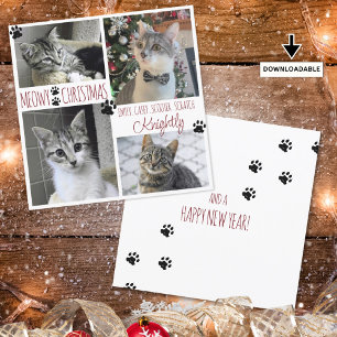 Funny Cat 4 Foto Paw Prints MEOWY CHRISTMAS Card Karte