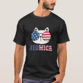 Funny Cat 4. Juli Meowica American Flag USA T-Shirt (Vorderseite)