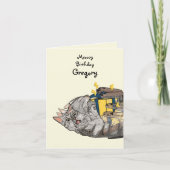 Funny Cat Action Cartoon zerstört Geschenke Geburt Karte (Vorderseite)