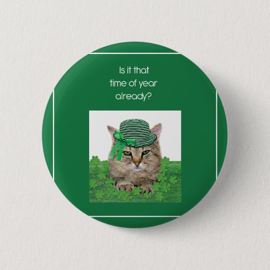 Funny Cat am St. Patrick's Day Button (Vorderseite)