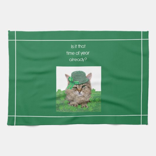 Funny Cat am St. Patrick's Day Geschirrtuch (Horizontal)
