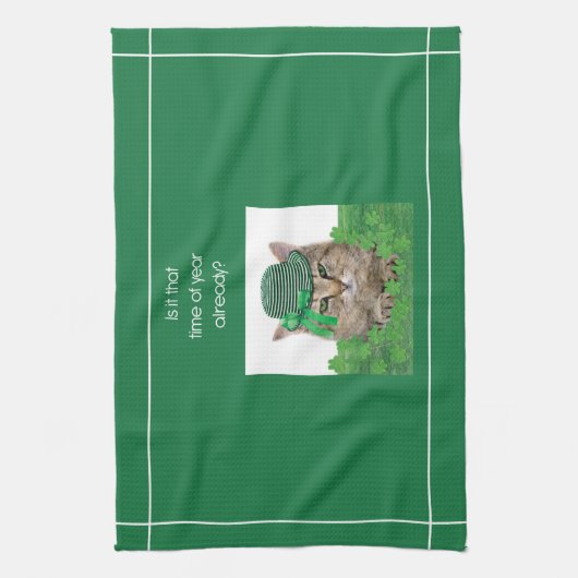 Funny Cat am St. Patrick's Day Geschirrtuch (Vertikal)