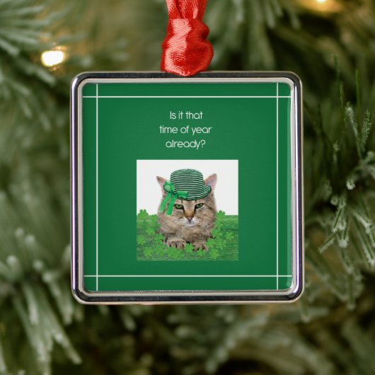 Funny Cat am St. Patrick's Day Ornament Aus Metall (Baum)