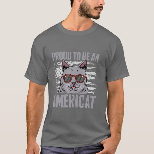 Funny Cat American Flag Vintag T-Shirt (Vorderseite)