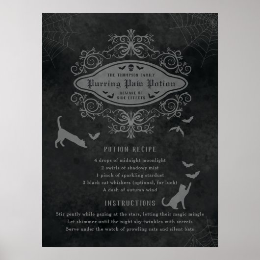 Funny Cat and Bats Tränke Rezept Spielerisches Hal Poster (Vorne)