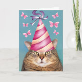 Funny Cat and Butterfly Geburtstagskarte Karte (Vorderseite)