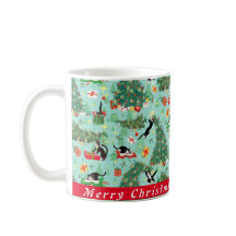 Funny Cat and Christmas Tree Custom Coffee Tasse