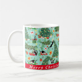 Funny Cat and Christmas Tree Custom Coffee Tasse