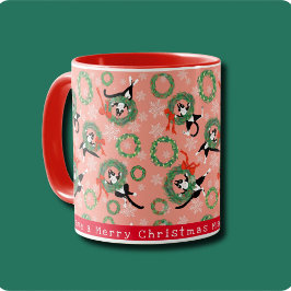 Funny Cat and Christmas Wreath Tasse