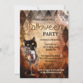 Funny Cat and Cocktail Halloween-Party Einladung (Vorderseite)