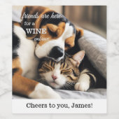 Funny Cat and Dog Friendship Foto Weinetikett (Einzelnes Label)
