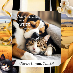 Funny Cat and Dog Friendship Foto Weinetikett
