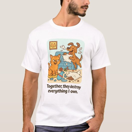 Funny Cat and Dog T - Shirt - Gemeinsam zerstören (Vorderseite)