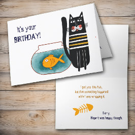 Funny Cat and Fish Birthday Card Karte