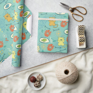 Funny Cat and Fish Geschenkpapier