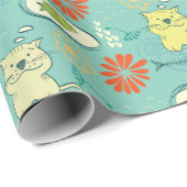 Funny Cat and Fish Geschenkpapier (Rolleneckpunkt)