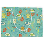 Funny Cat and Fish Große Geschenktüte (Rückseite)