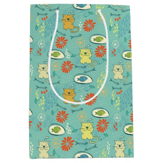 Funny Cat and Fish Mittlere Geschenktüte (Vorderseite)