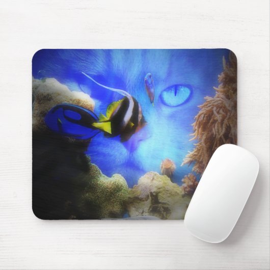 Funny Cat and Fish Mousepad (Mit Mouse)