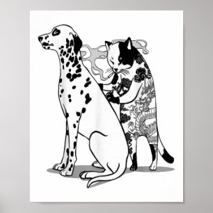 Funny Cat and Hundeshirt Tattoo Artist Cat Zeichne Poster