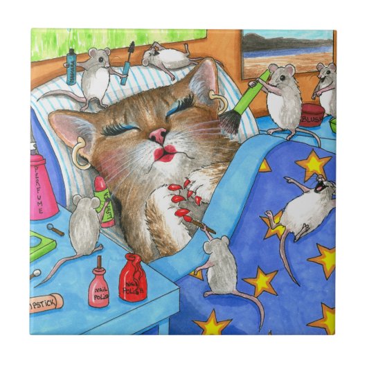 Funny Cat and Mice Make-up 508 Fliese (Vorderseite)