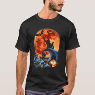 Funny Cat and Moon Halloween Costume Silhouette T-Shirt